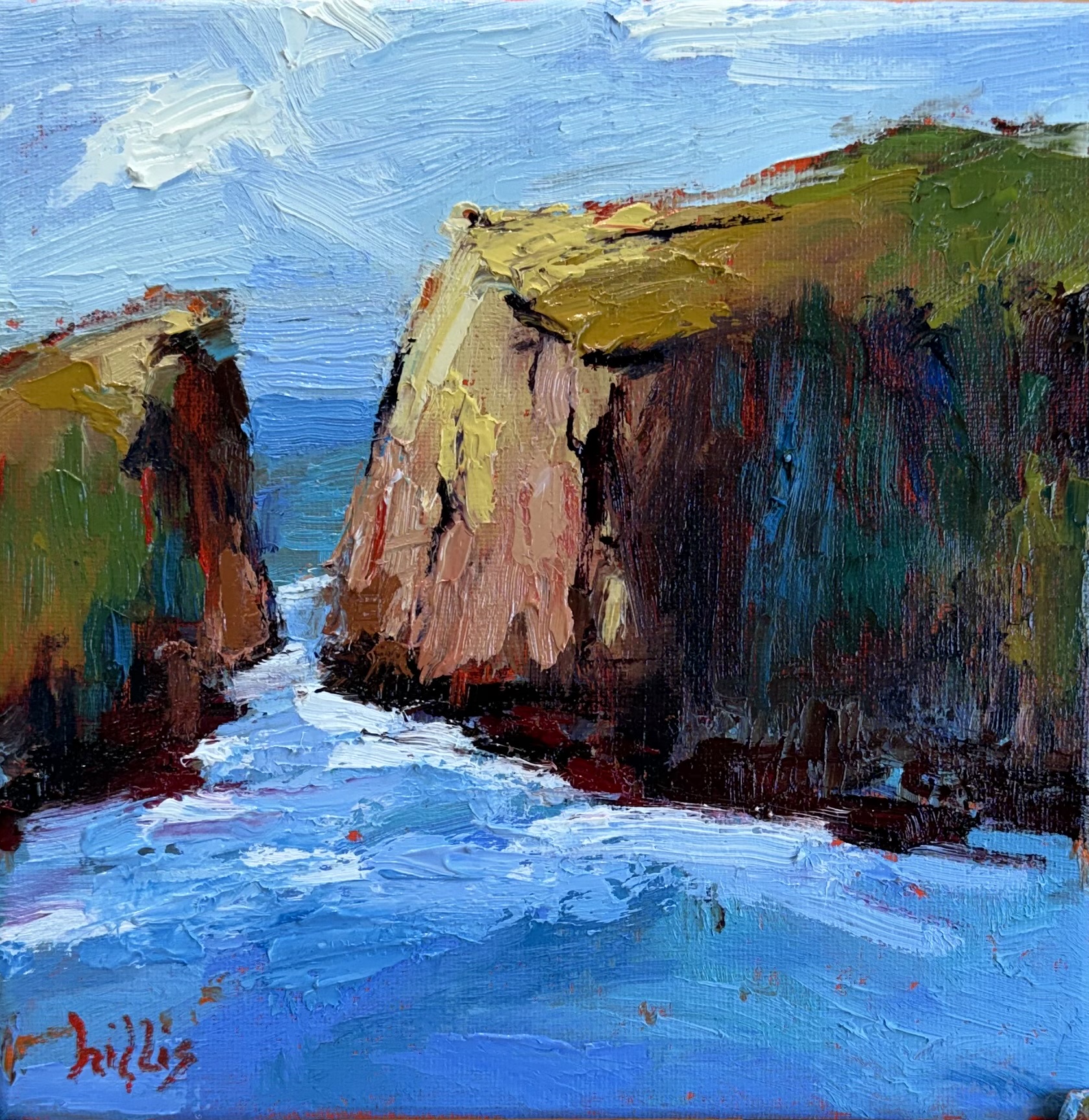 Image of cliffs and ocean oil painting on canvas