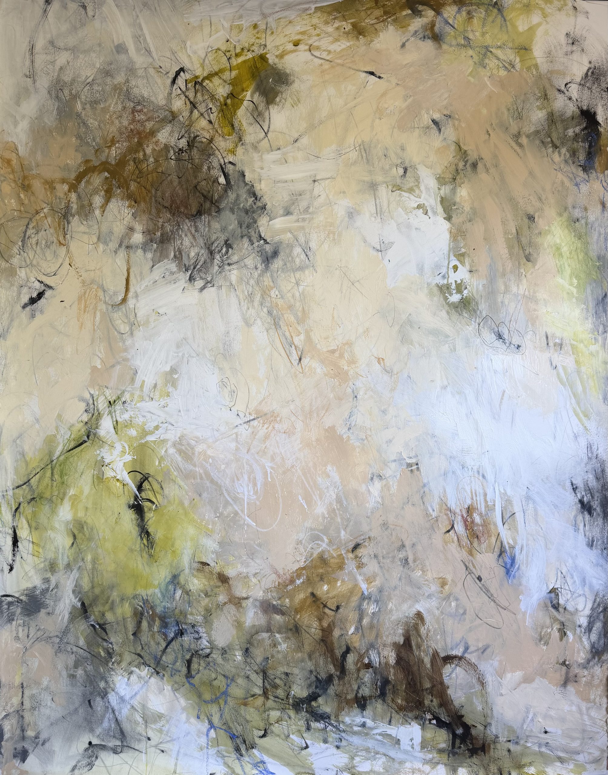 Image of a neutral mixed media painting on paper.